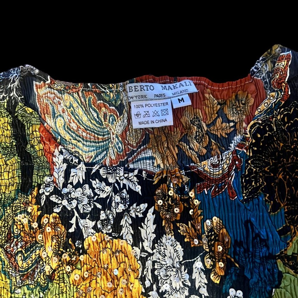 Alberto Makali Art To Wear Embellished Abstract Floral Scrunch Shirt M - Picture 2 of 6